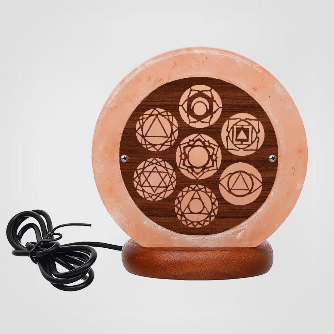 Himalayan Salt Lamp USB Chakra Round Wooden Sheet