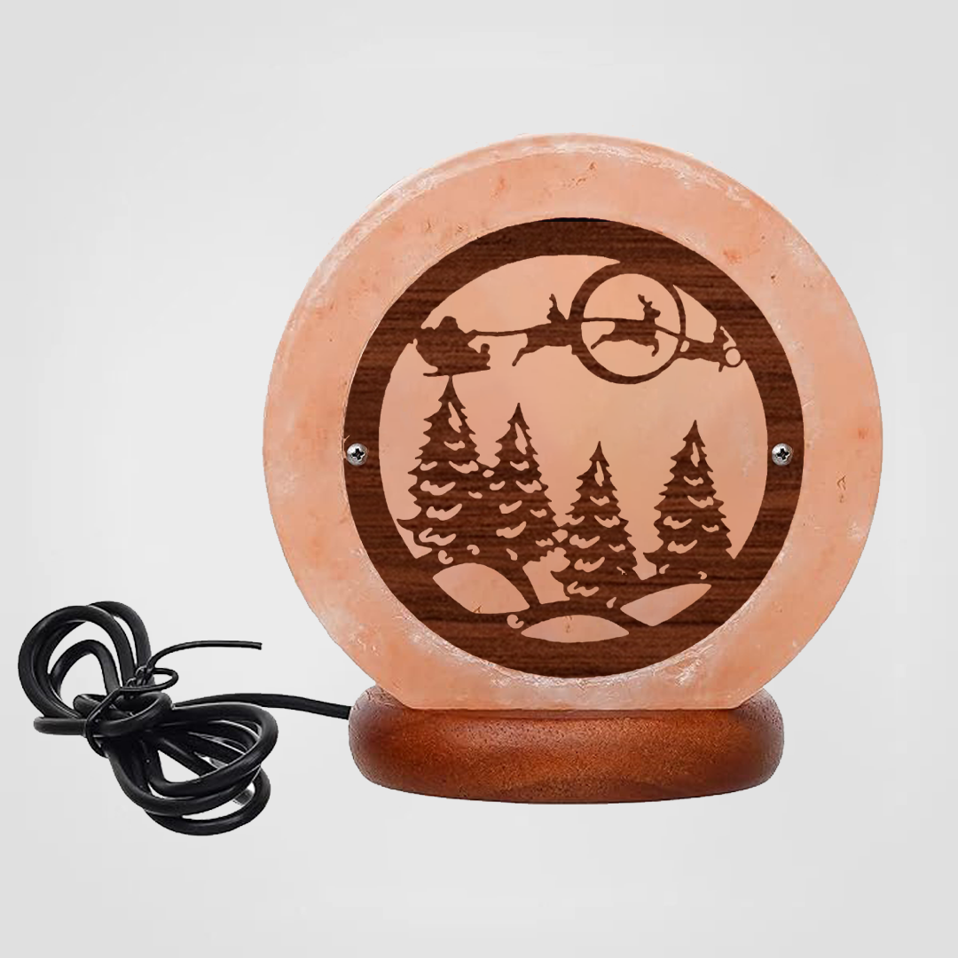 Himalayan Salt Lamp USB Christmas Tree Round Wooden Sheet