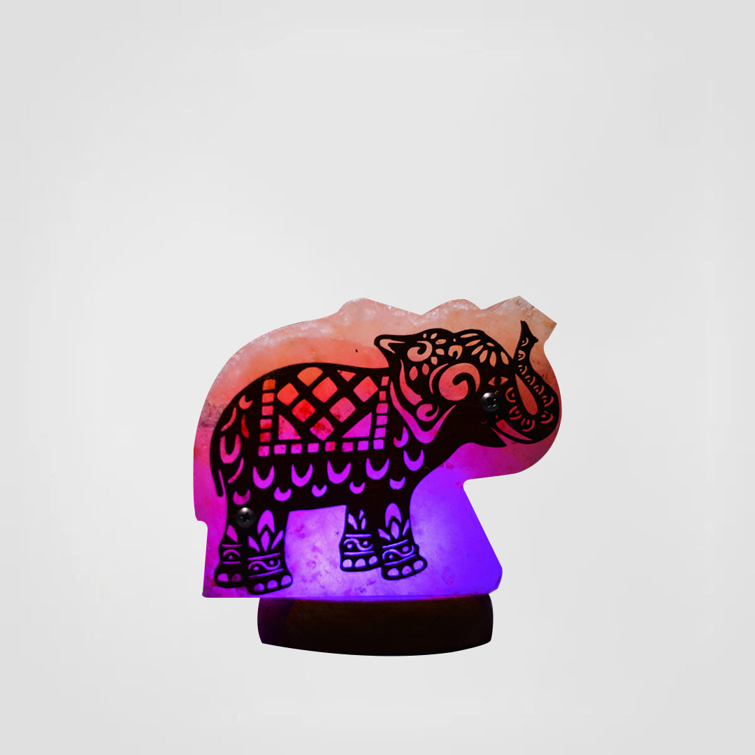 Himalayan Salt Lamp USB Elephant Wooden Sheet