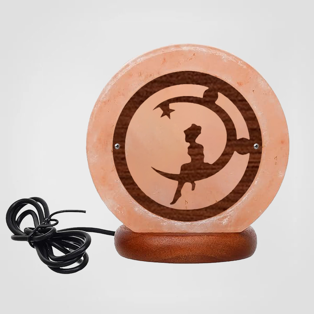 Himalayan Salt Lamp USB Fairy & Moon Wooden Sheet