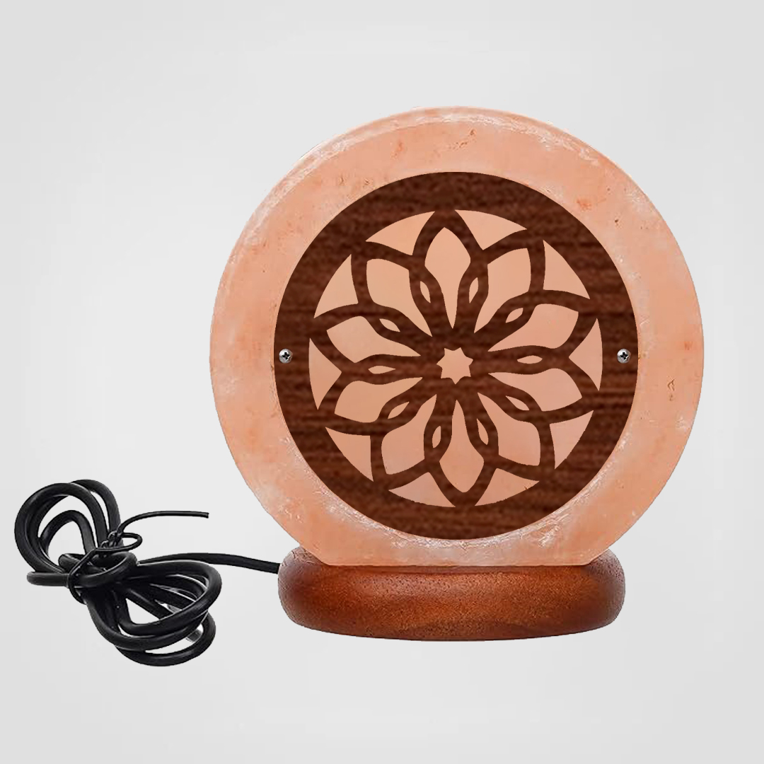 Himalayan Salt Lamp USB Bernalo's Lily Motif Wooden Sheet