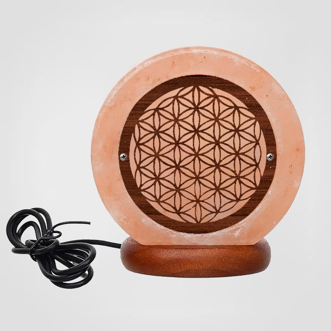 Himalayan Salt Lamp USB 3D Flower Round Wooden Sheet