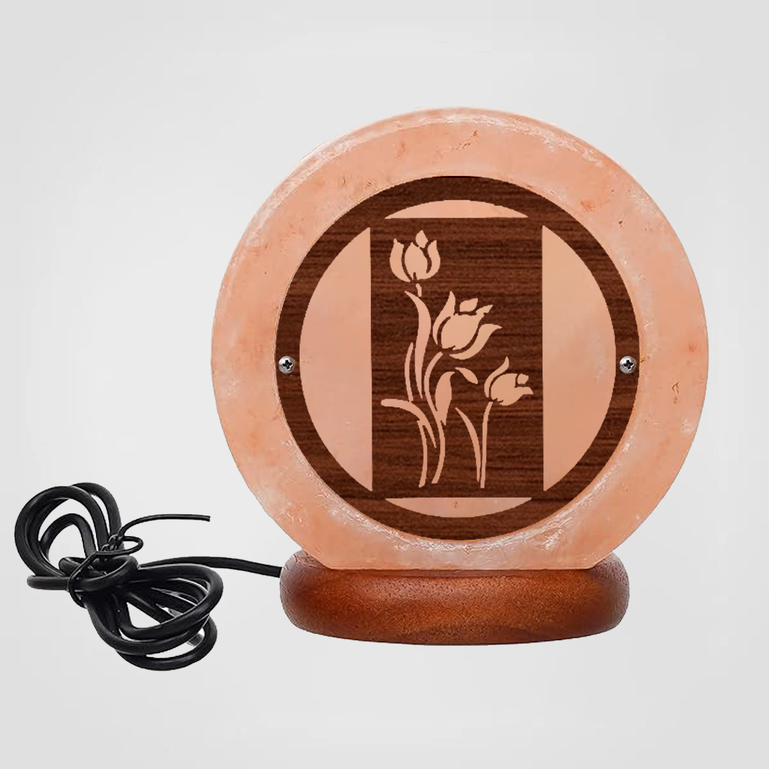 Himalayan Salt Lamp USB Flower Round Wooden Sheet