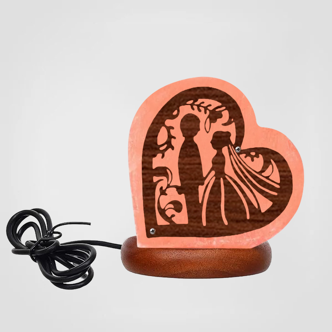 Himalayan Salt Lamp USB Heart Wooden Sheet