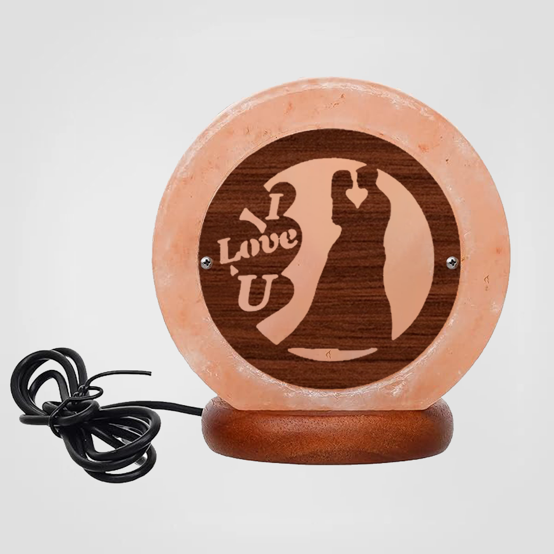Himalayan Salt Lamp USB I Love You Round Wooden Sheet