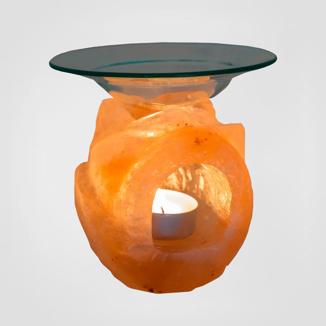 Himalayan Salt Rose Shape Aroma Oil Burner with Glass Top
