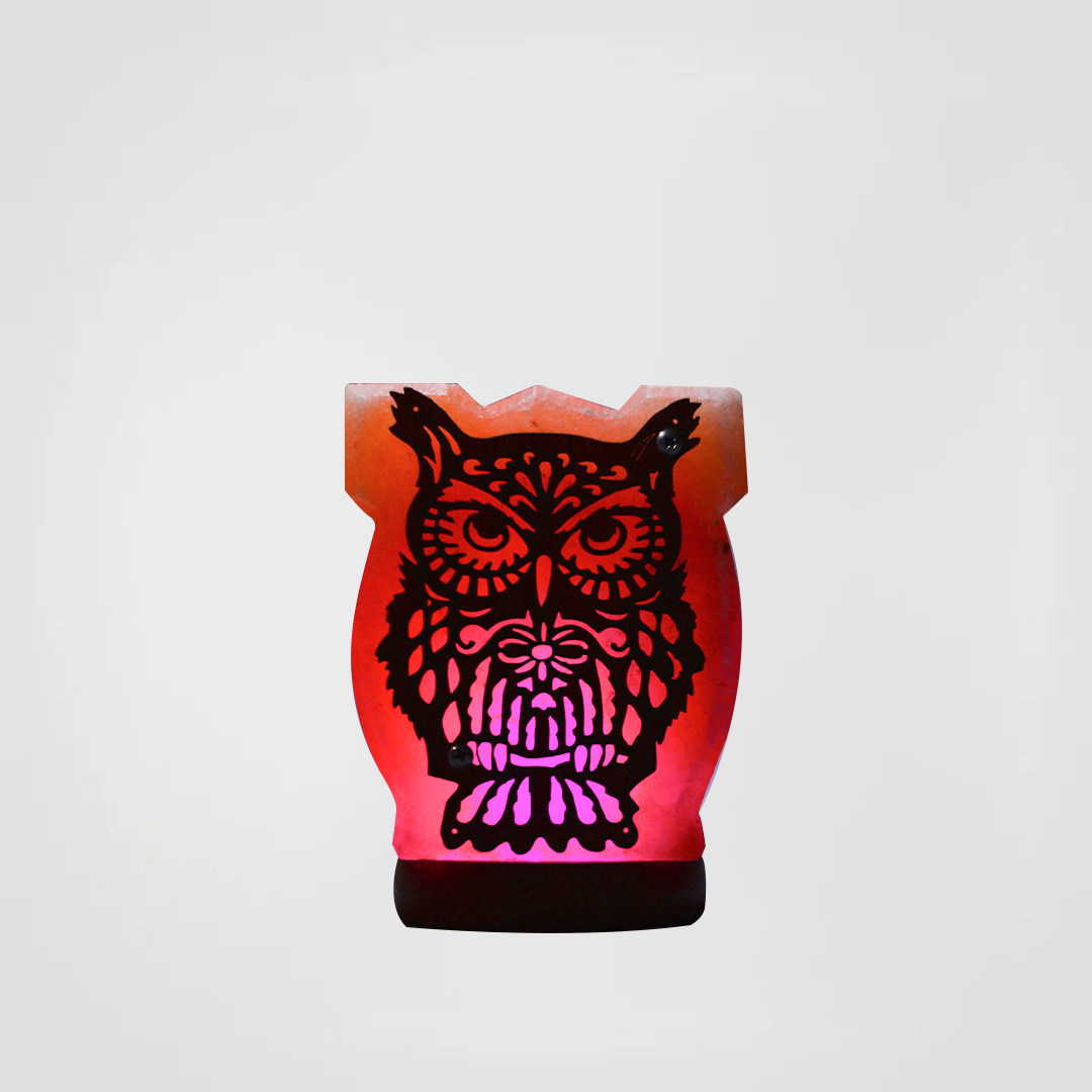 Himalayan Salt Lamp USB Owl Wooden Sheet