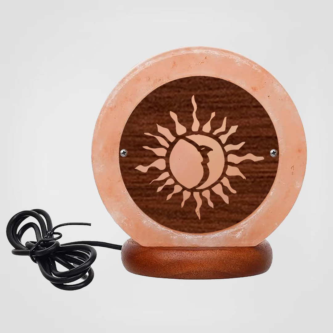 Himalayan Salt Lamp USB Sun & Moon Wooden Sheet