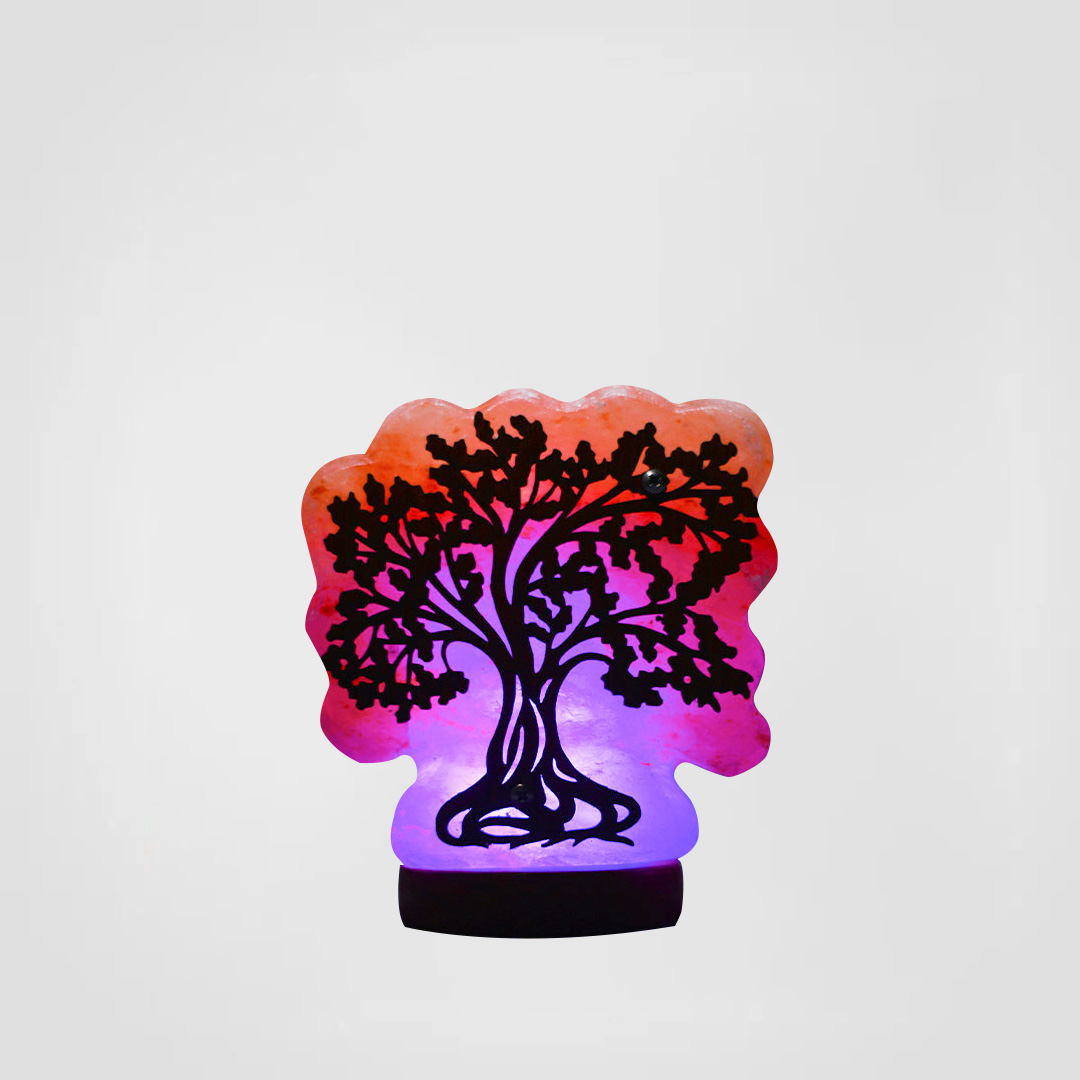 Color Changing Himalayan Salt Lamp USB Tree Wooden Sheet