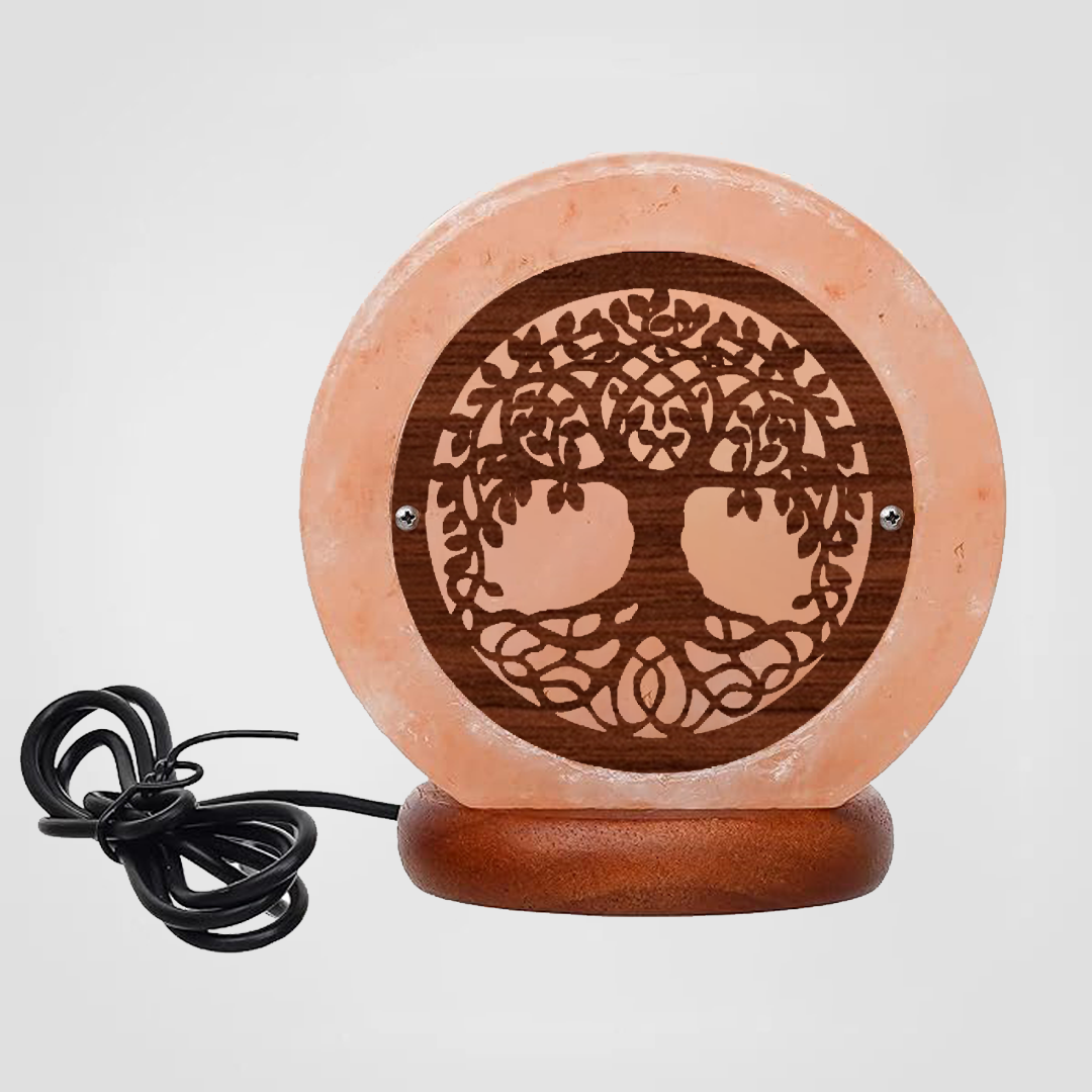 Himalayan Salt Lamp USB Tree Round Wooden Sheet