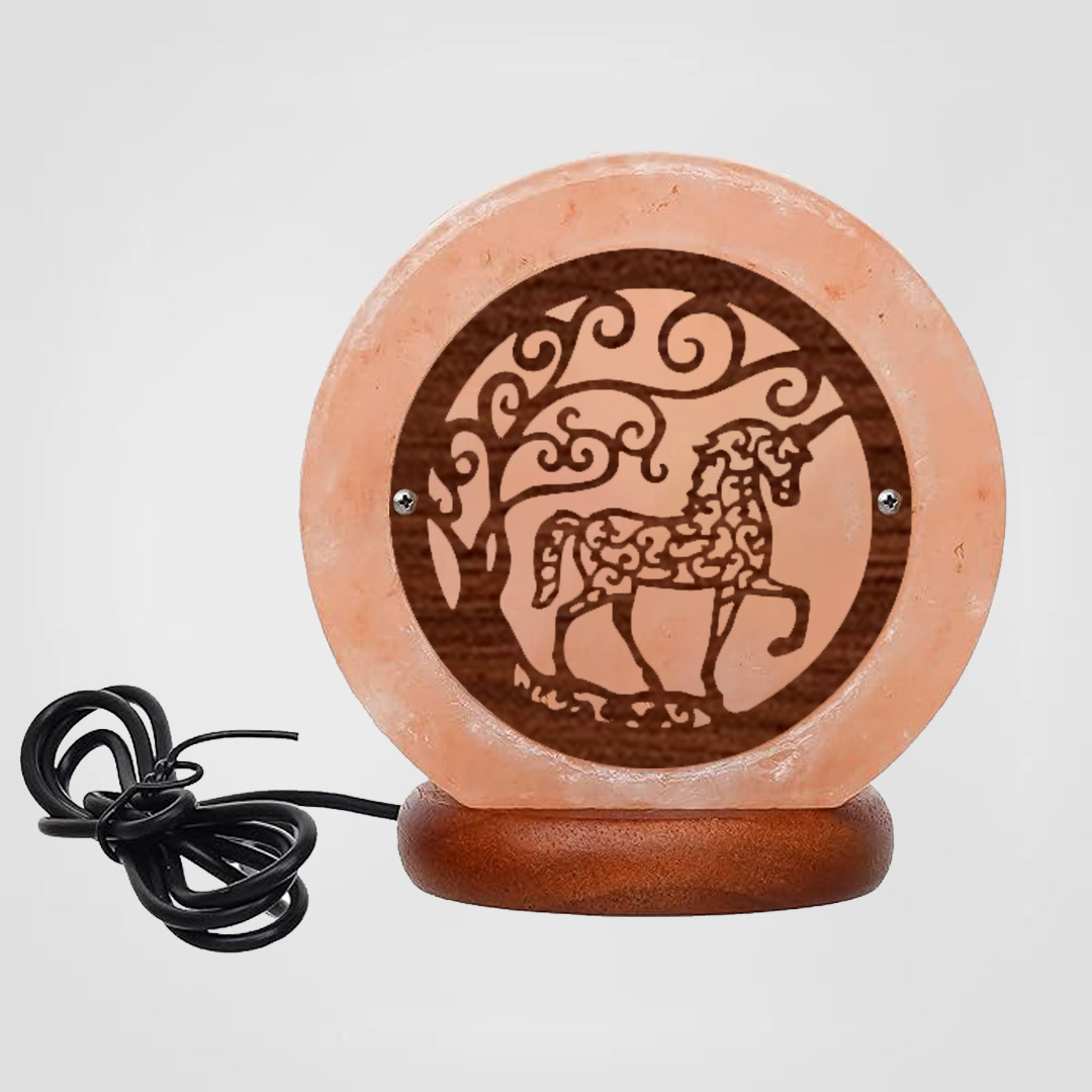 Himalayan Salt Lamp USB Magestic Unicorn Wooden Sheet