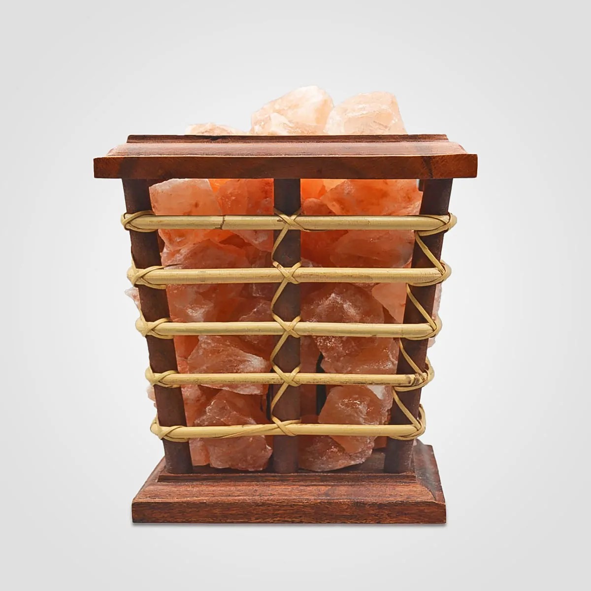 Wood Cane Basket with Salt Chunks Lamp