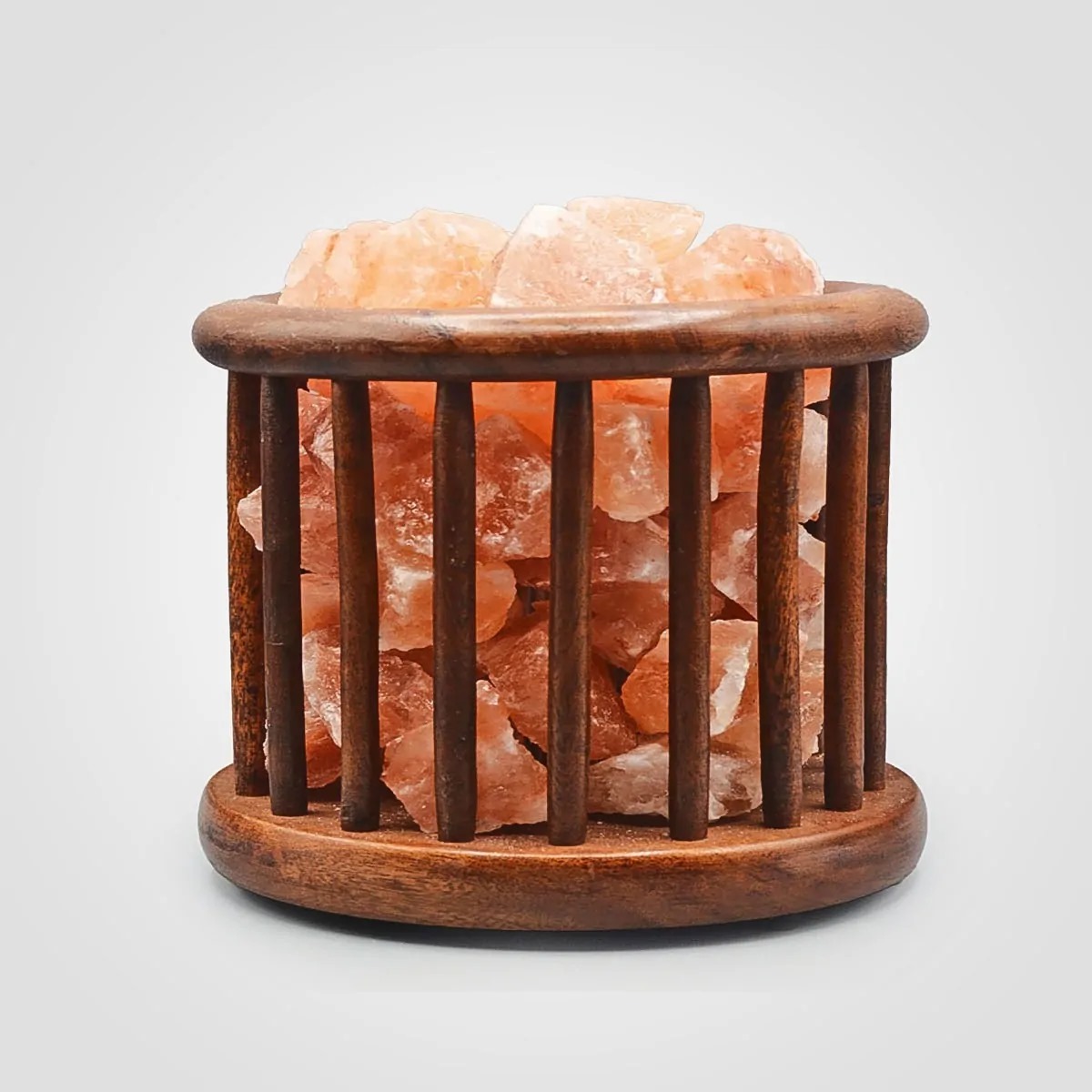 Wooden Cage Basket with Salt Chunks Lamp