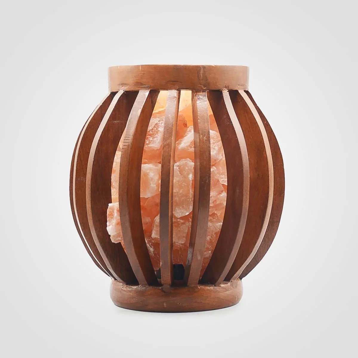 Wooden Drum Basket with Salt Chunks Lamp