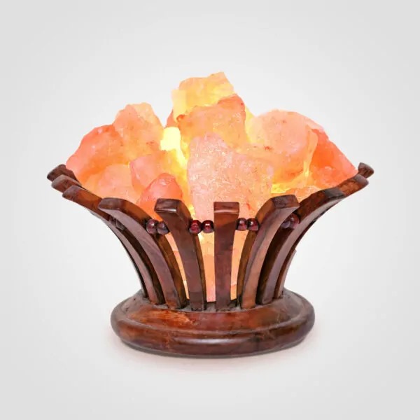 Wooden Basket Flower Firebowl Shape Salt Lamp