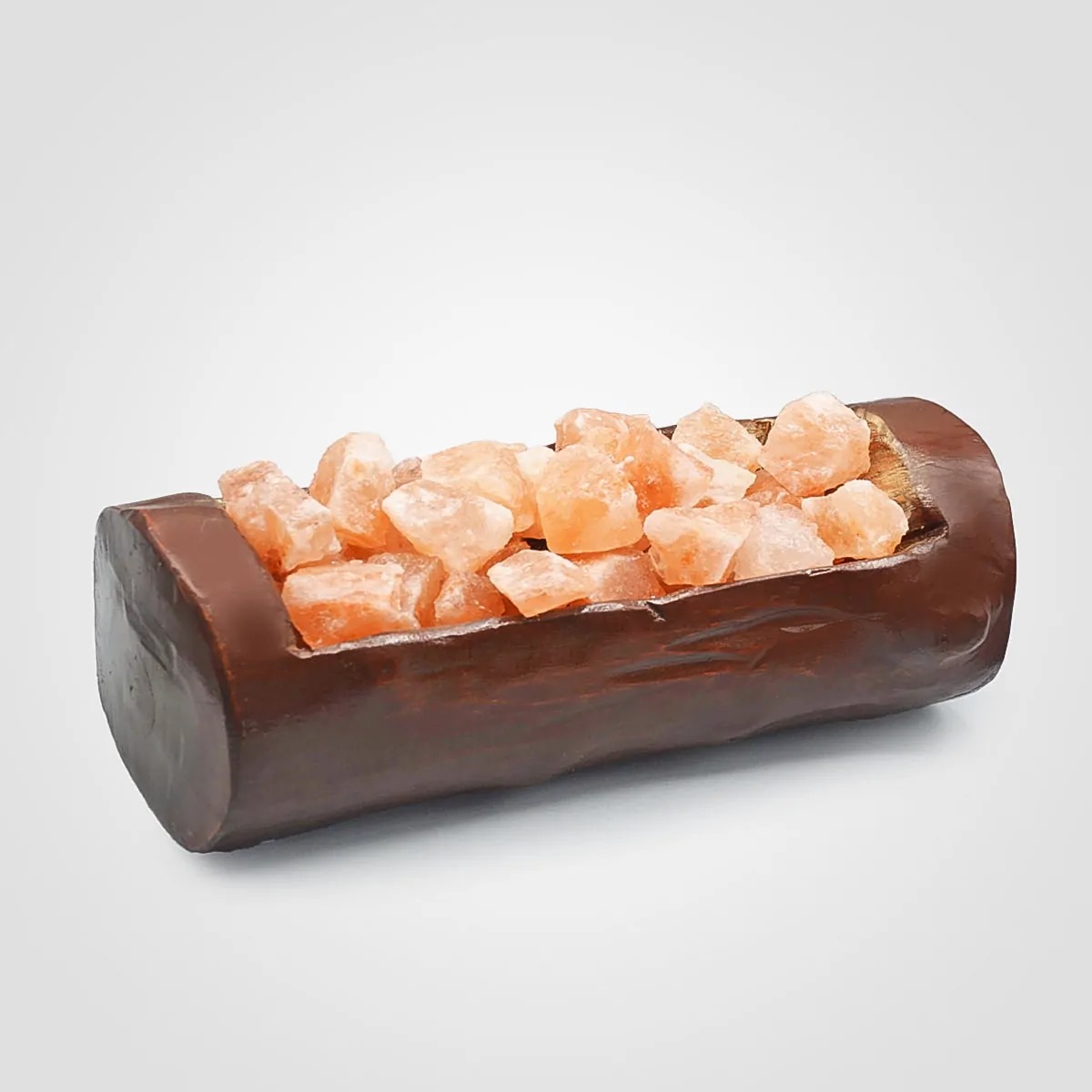 Natural Wooden Bowl with Salt Chunks Lamp