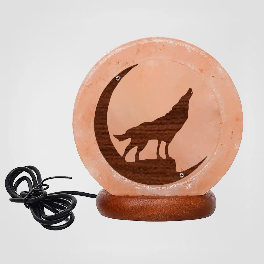 Himalayan Salt Lamp USB Wolf Wooden Sheet