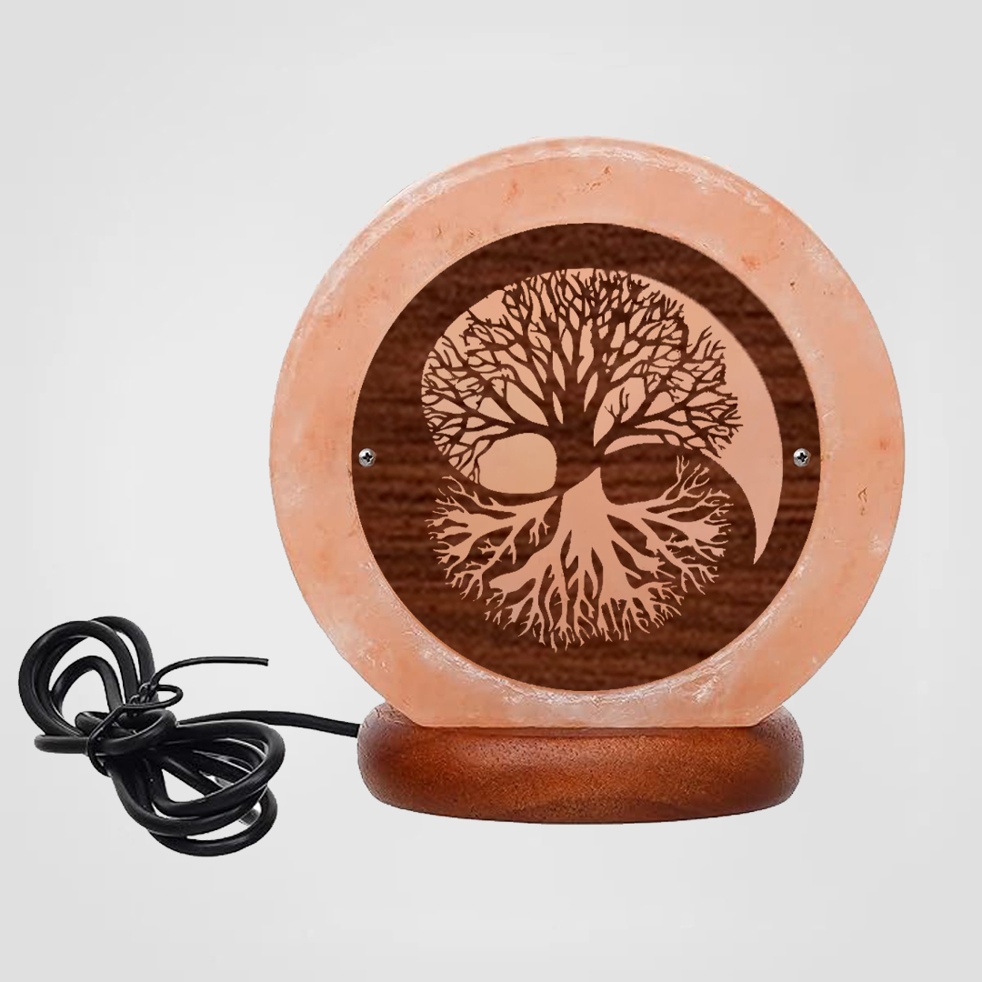 Himalayan Salt Lamp USB Ying Yang Tree Wooden Sheet
