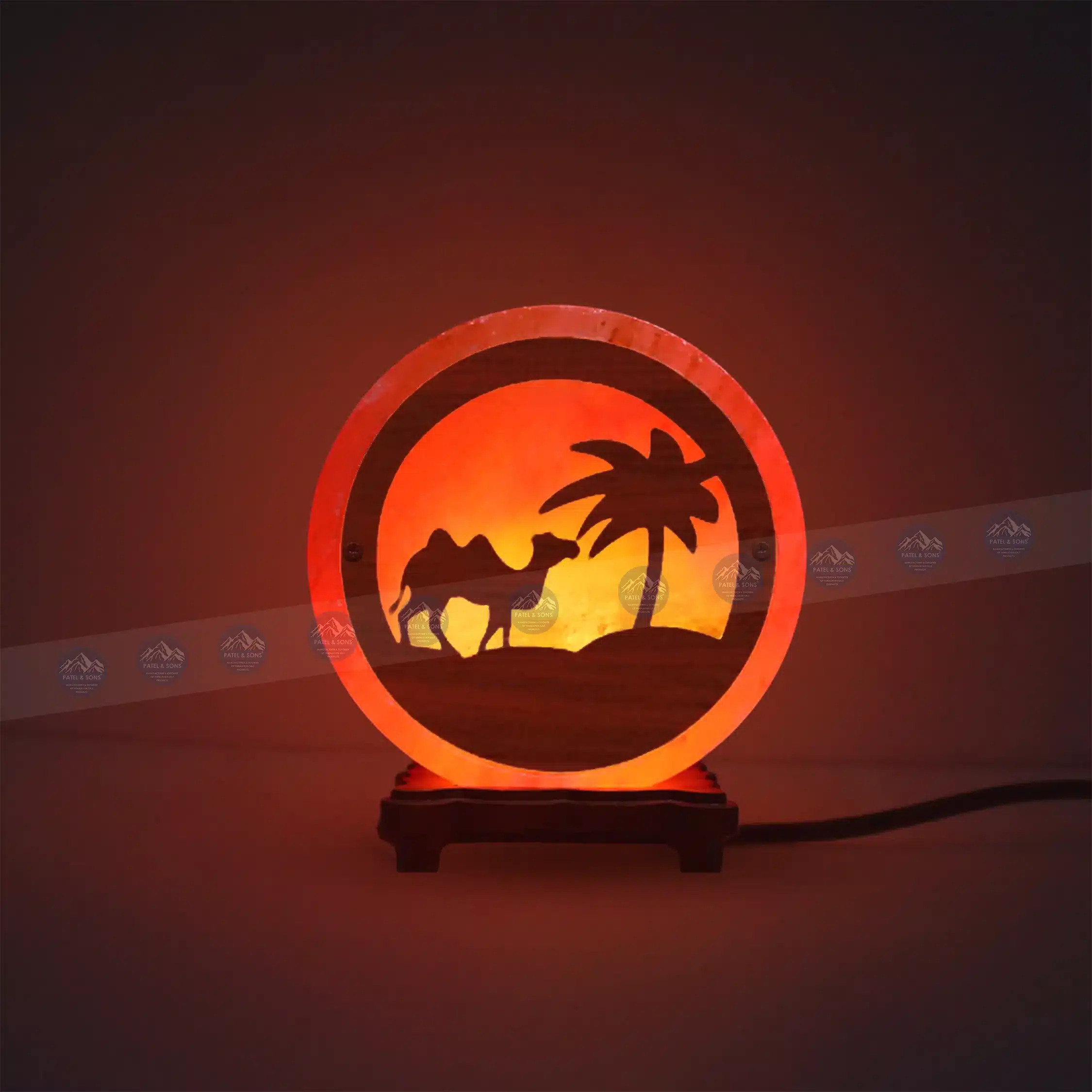 Pink Salt Lamp Wooden Round Sheet (Camel Dessert)