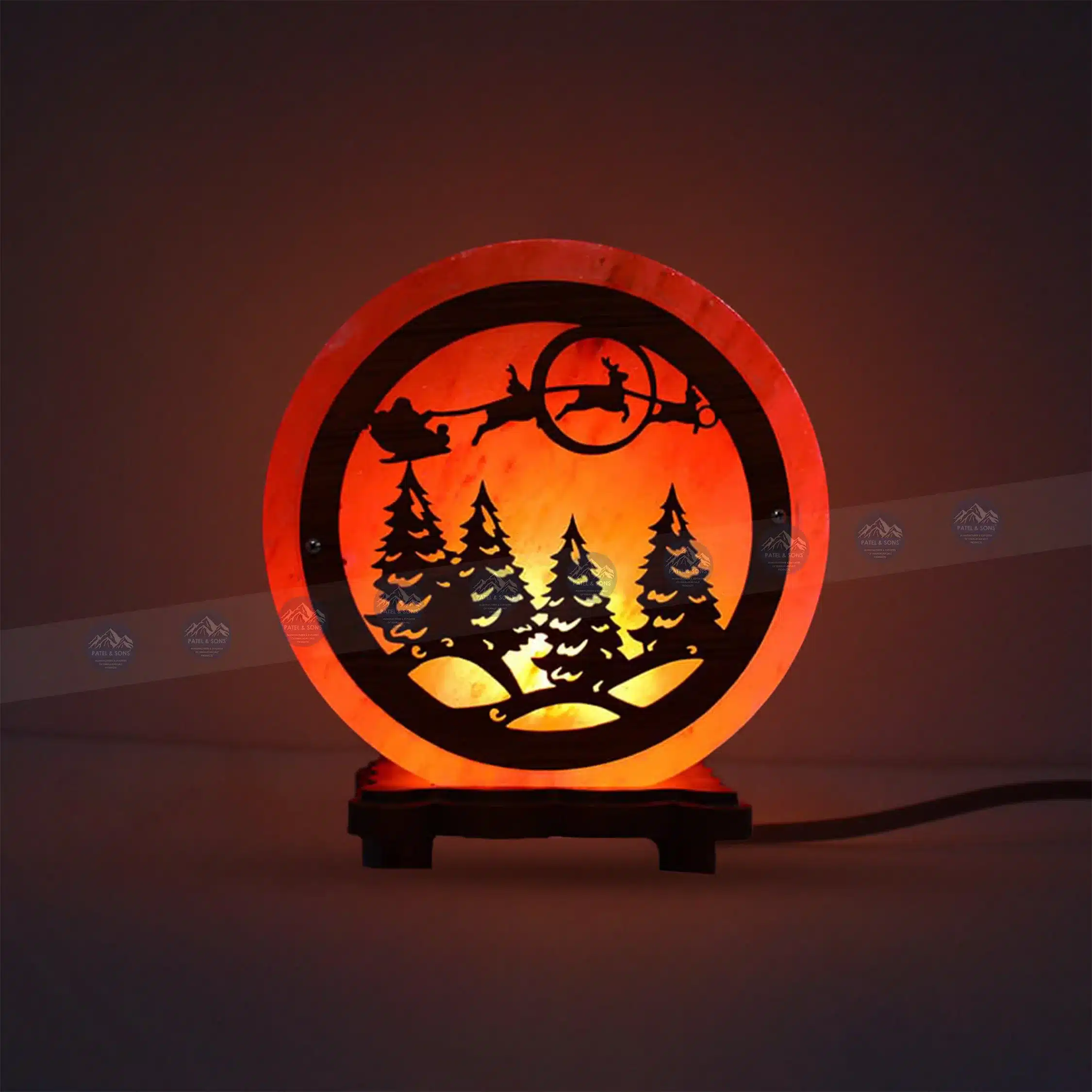 Pink Salt Lamp Wooden Round Sheet (Chrismas)