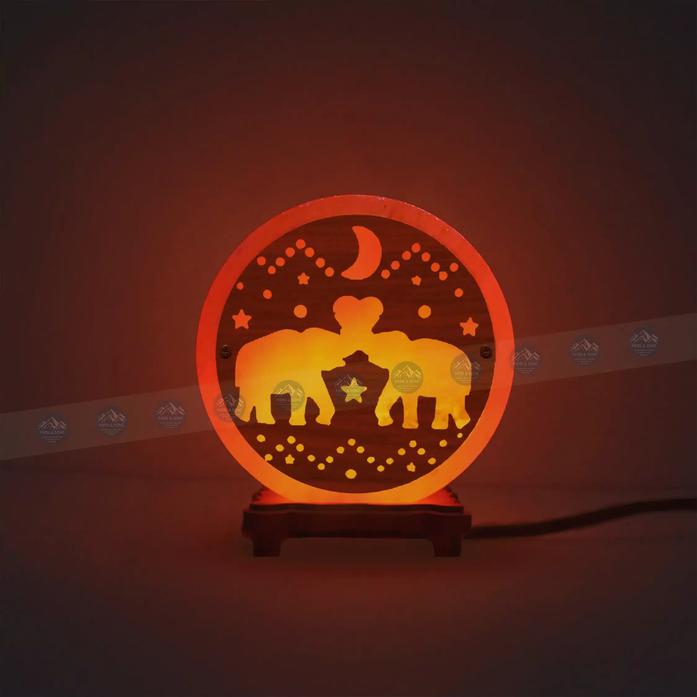 Pink Salt Lamp Wooden Round Sheet (Elephant)