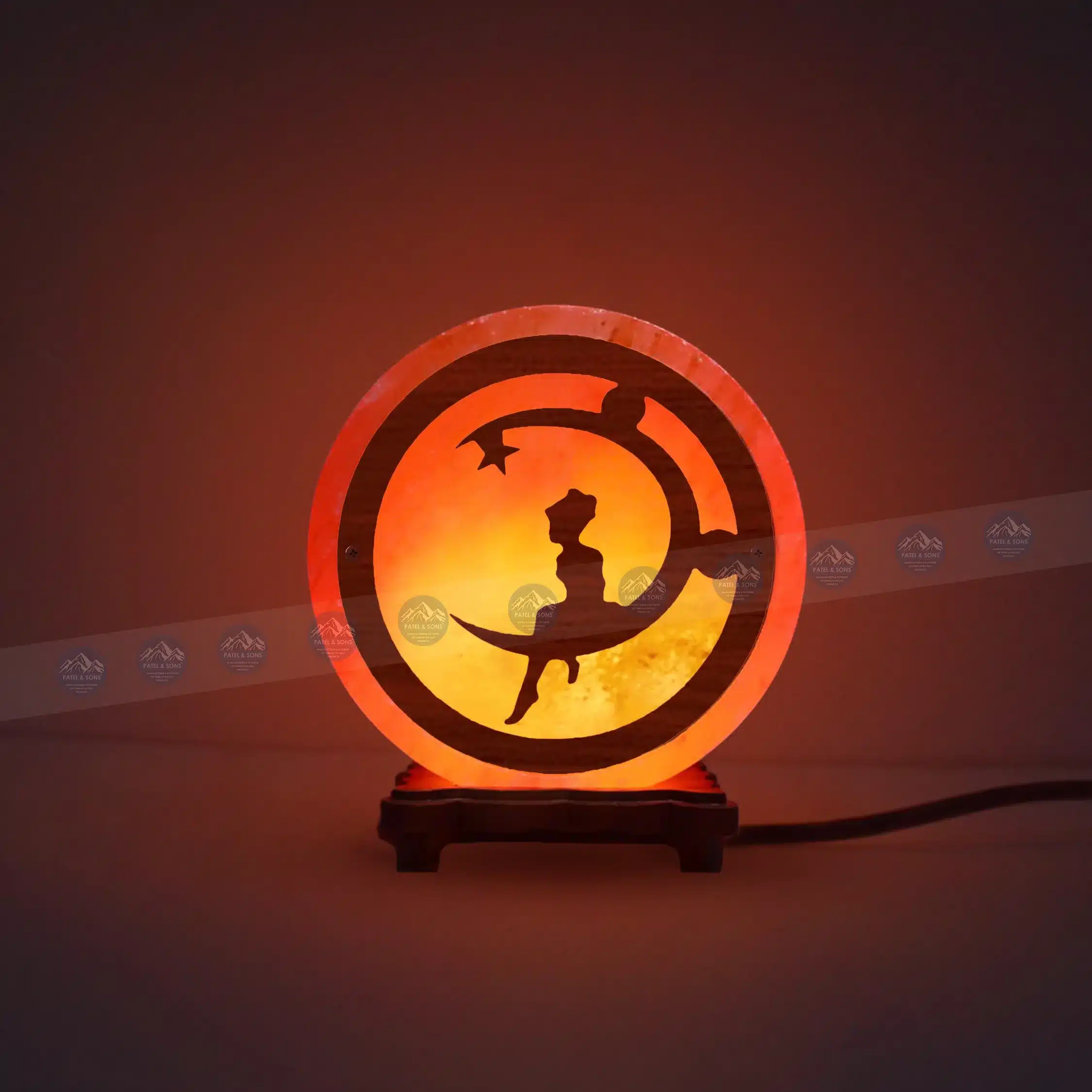 Pink Salt Lamp Wooden Round Sheet (Fairy and Moon)