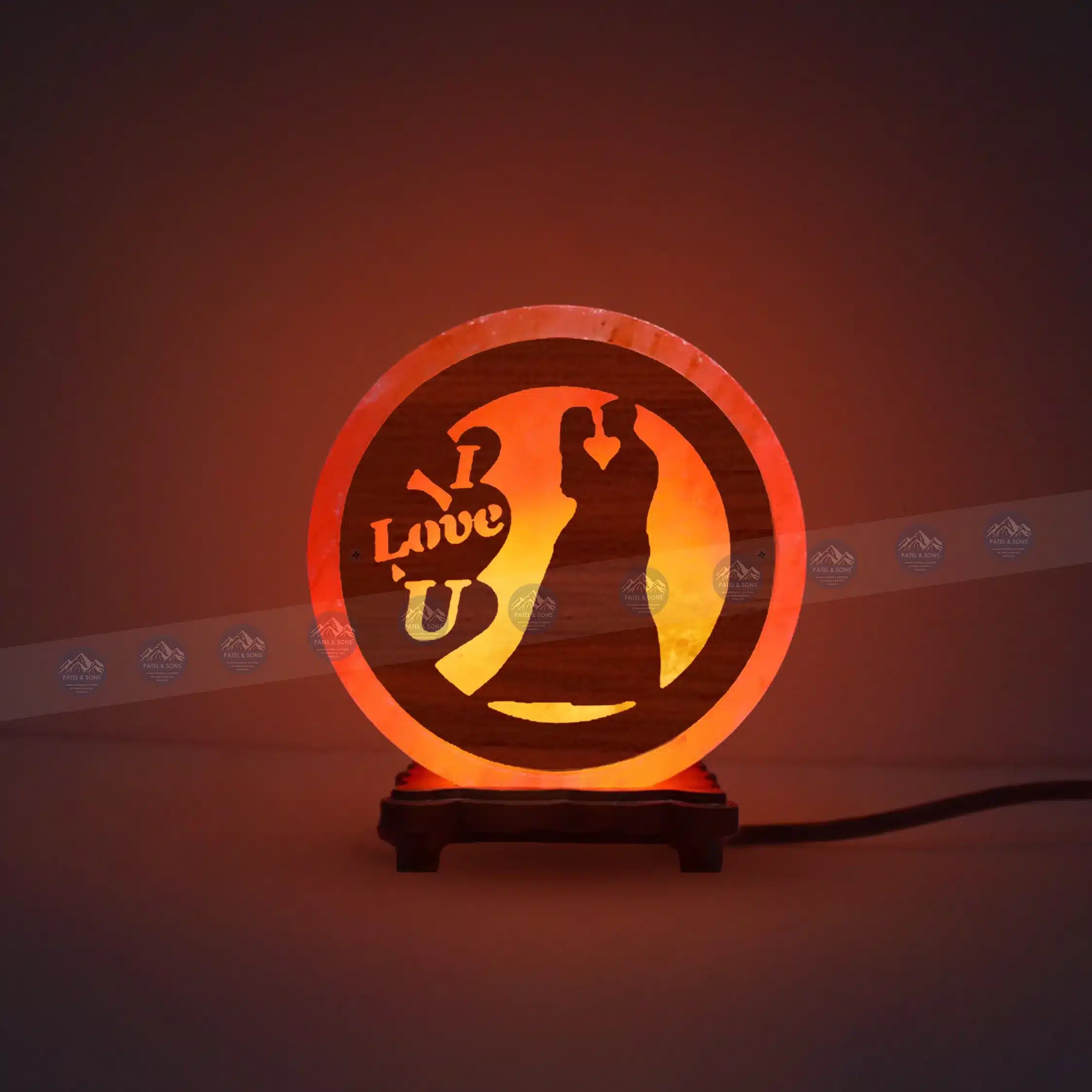 Pink Salt Lamp Wooden Round Sheet (I Love You)