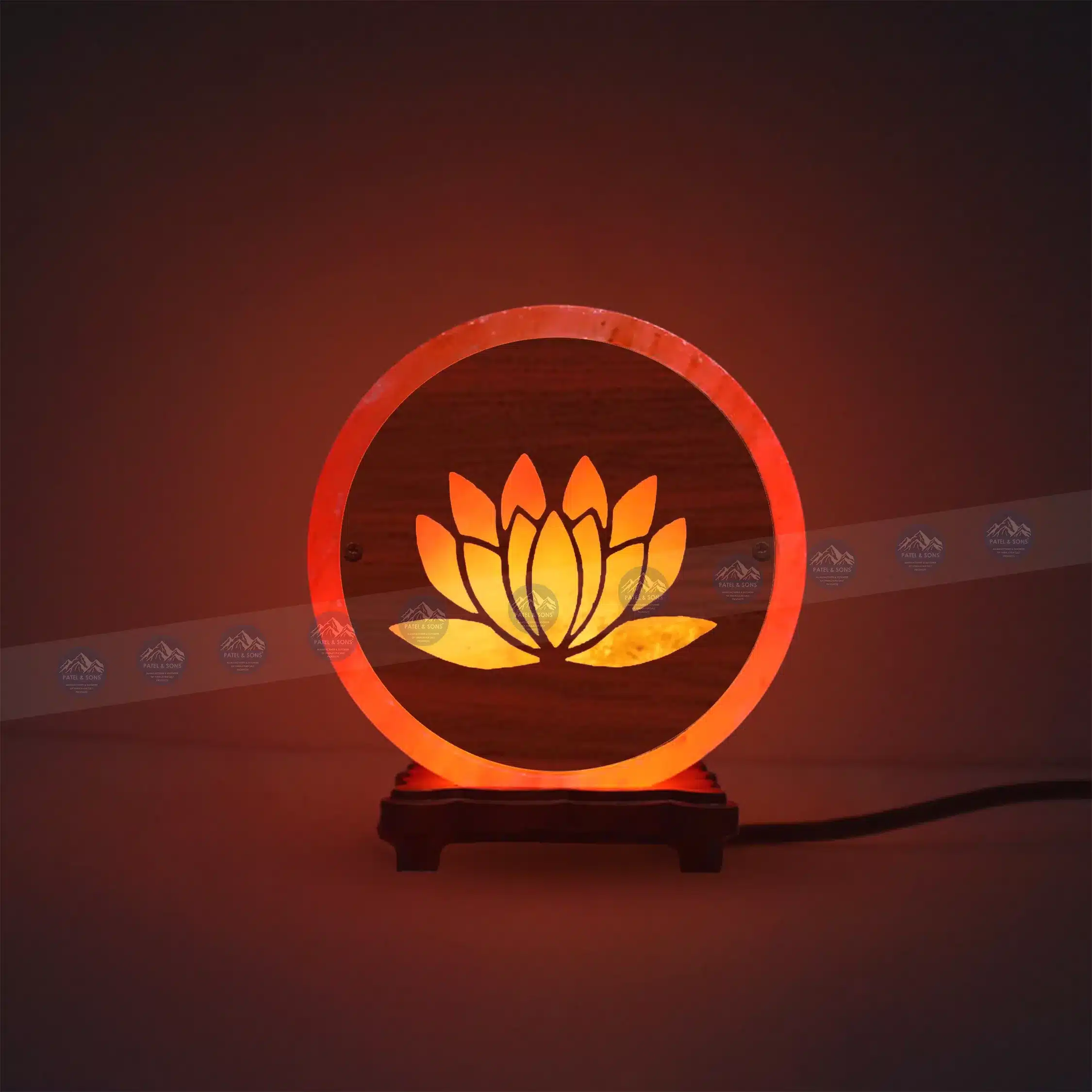 Pink Salt Lamp Wooden Round Sheet (Lotus Motif)