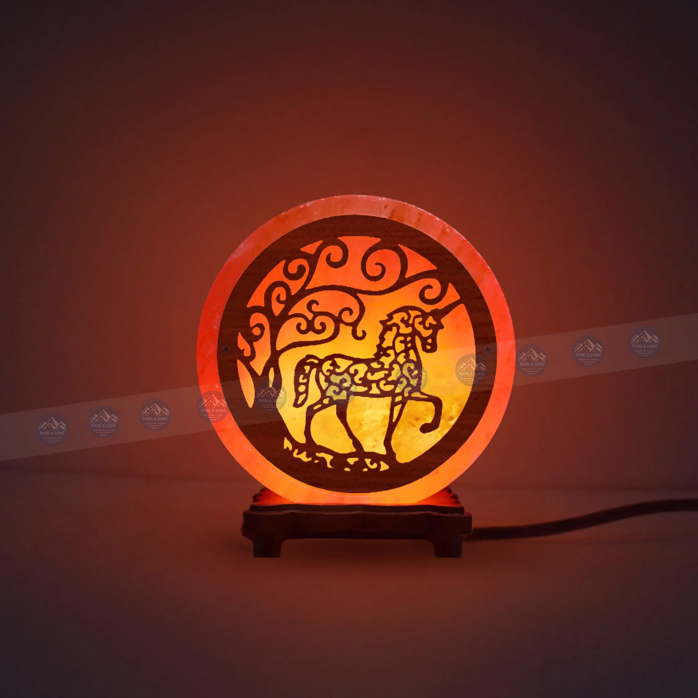 Pink Salt Lamp Wooden Round Sheet (Magestic Unicorn)
