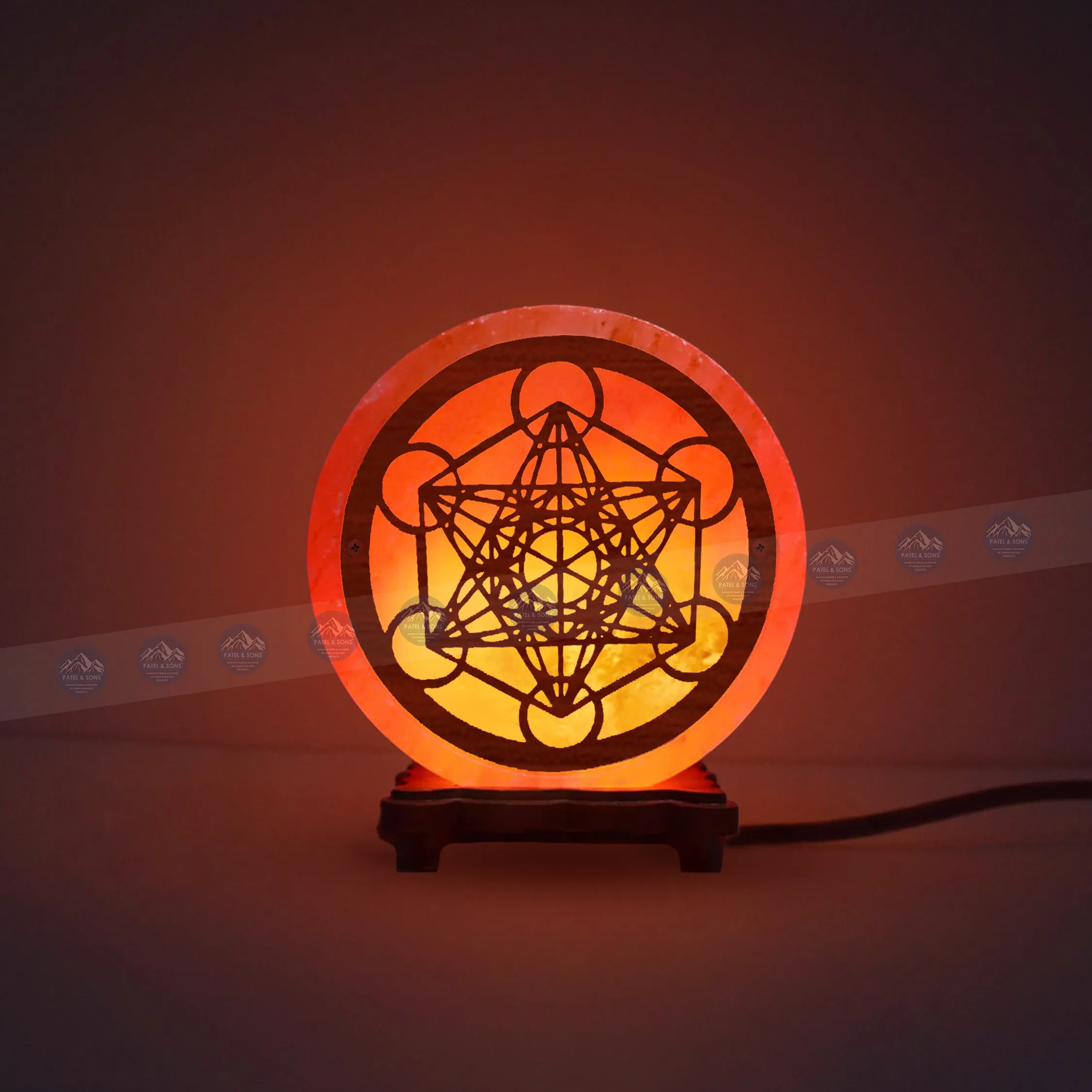 Pink Salt Lamp Wooden Round Sheet (Metatron)