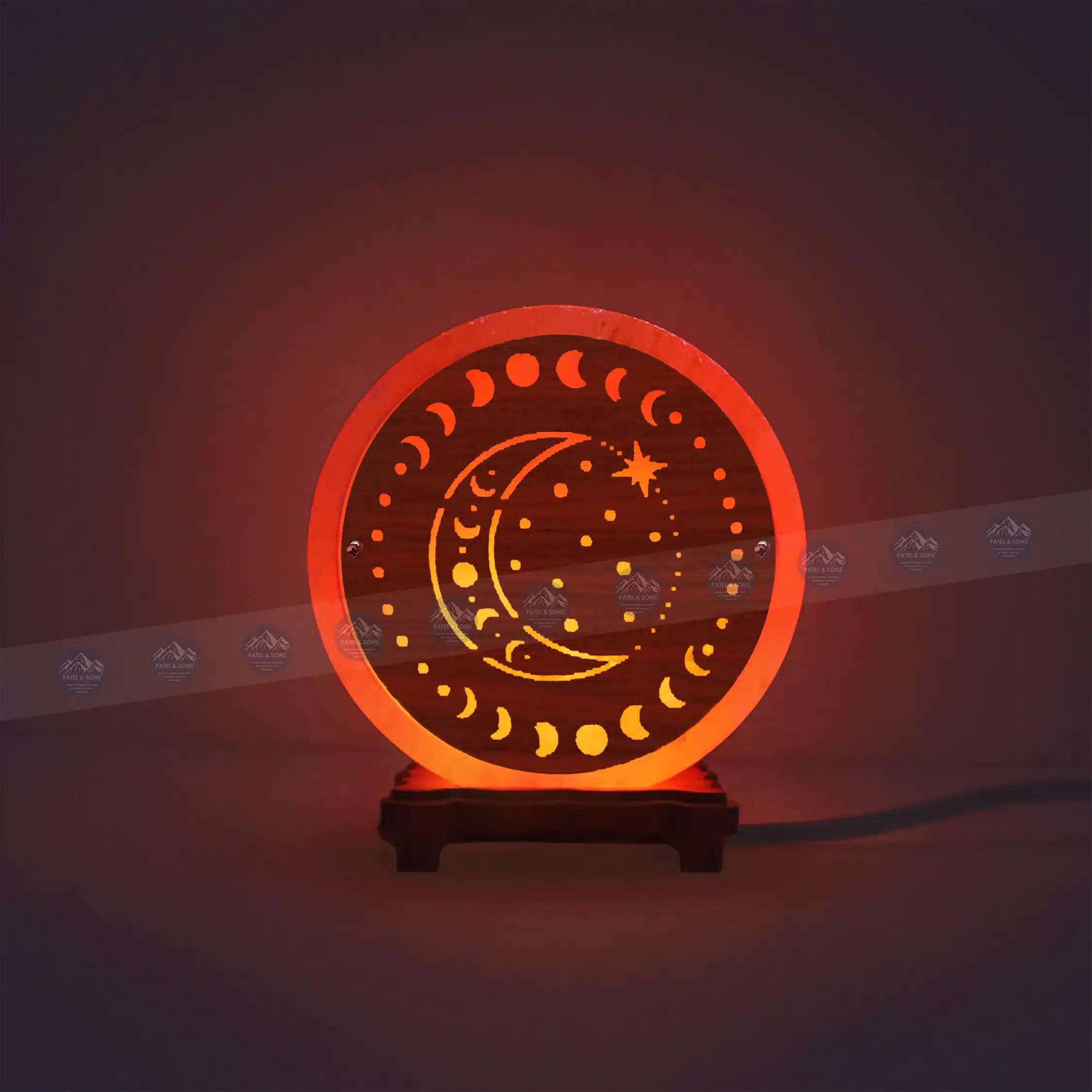 Pink Salt Lamp Wooden Round Sheet (Moon Face Motif)