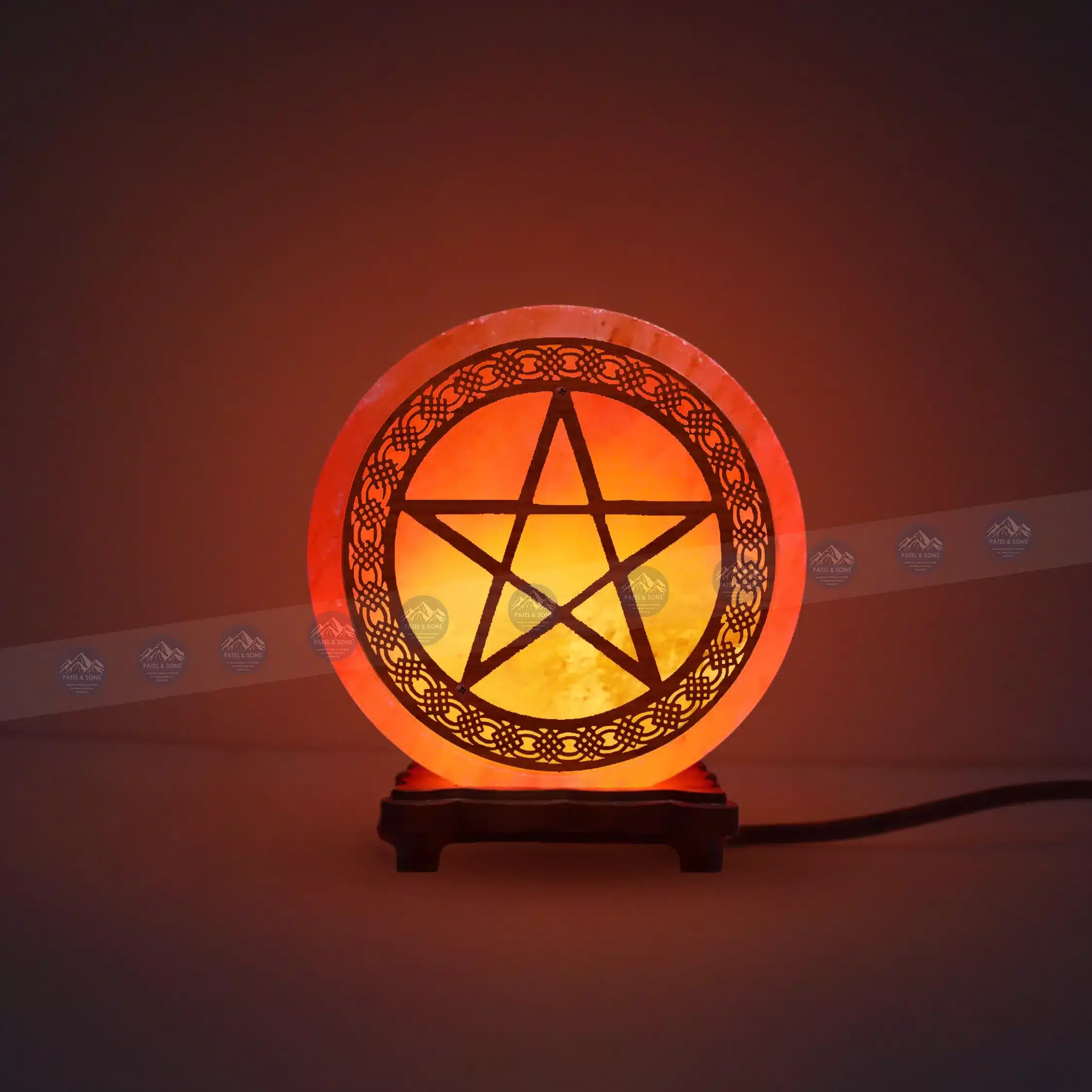 Pink Salt Lamp Wooden Round Sheet (Pentagram)