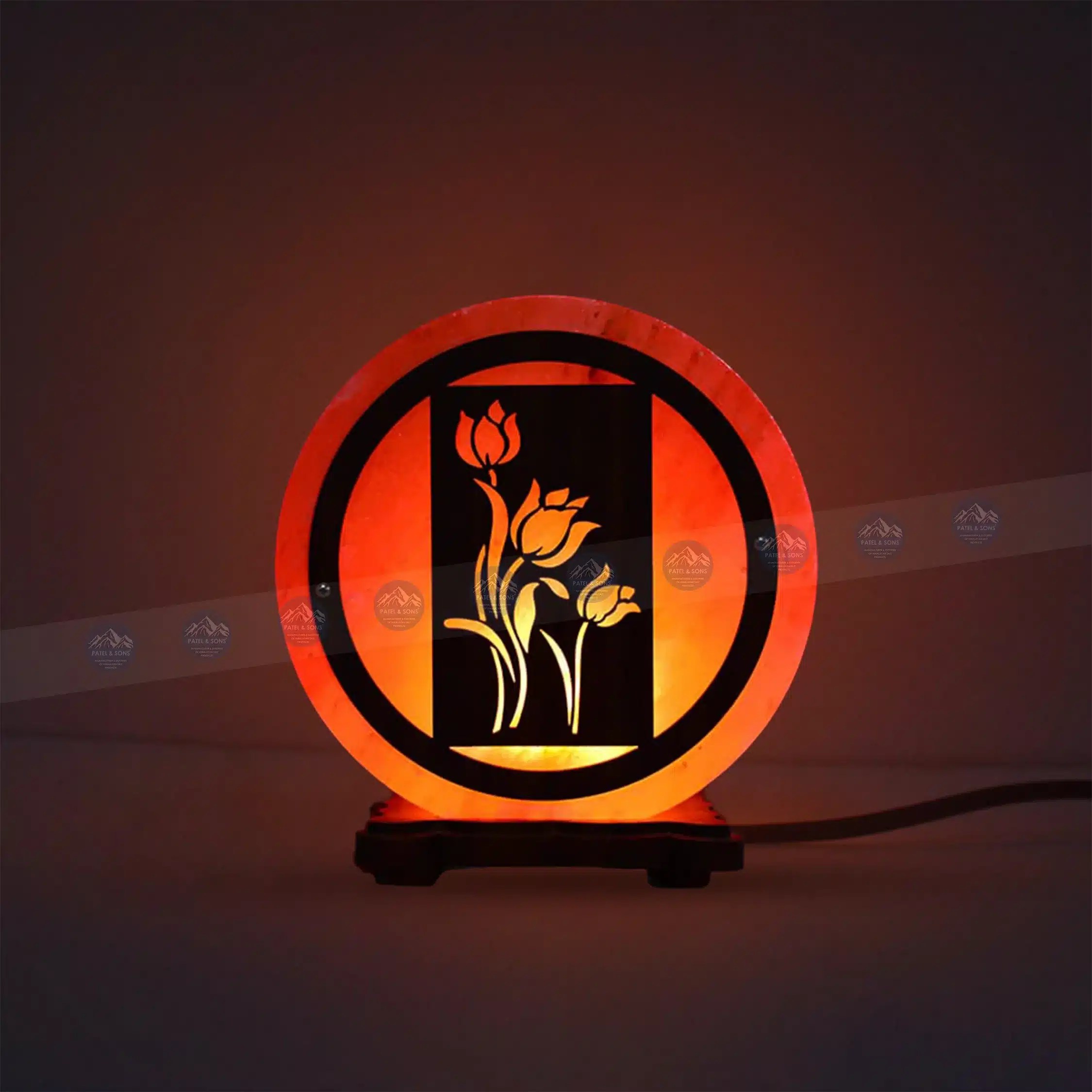 Pink Salt Lamp Wooden Round Sheet (Rose Flower)