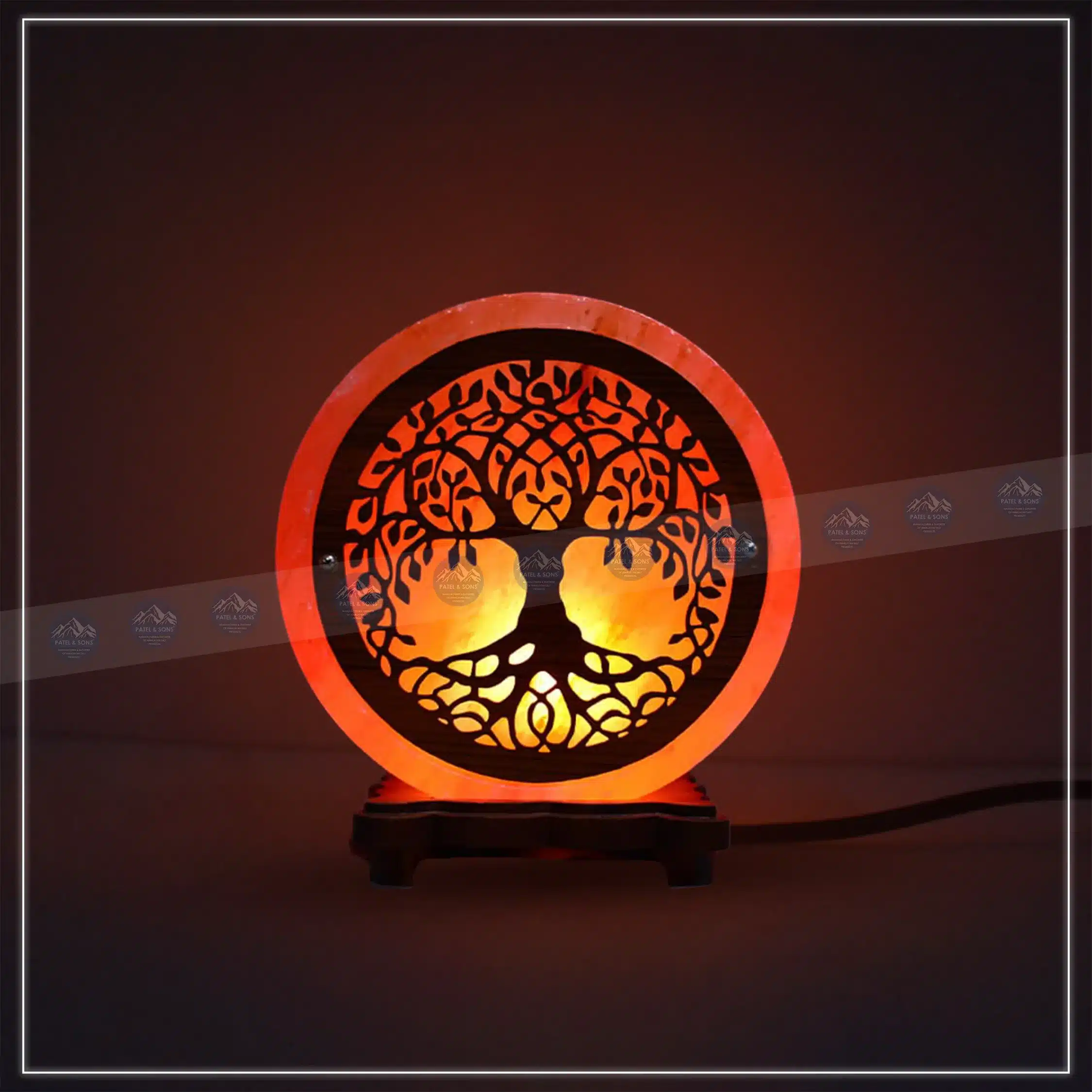 Pink Salt Lamp Wooden Round Sheet (Tree of Life)