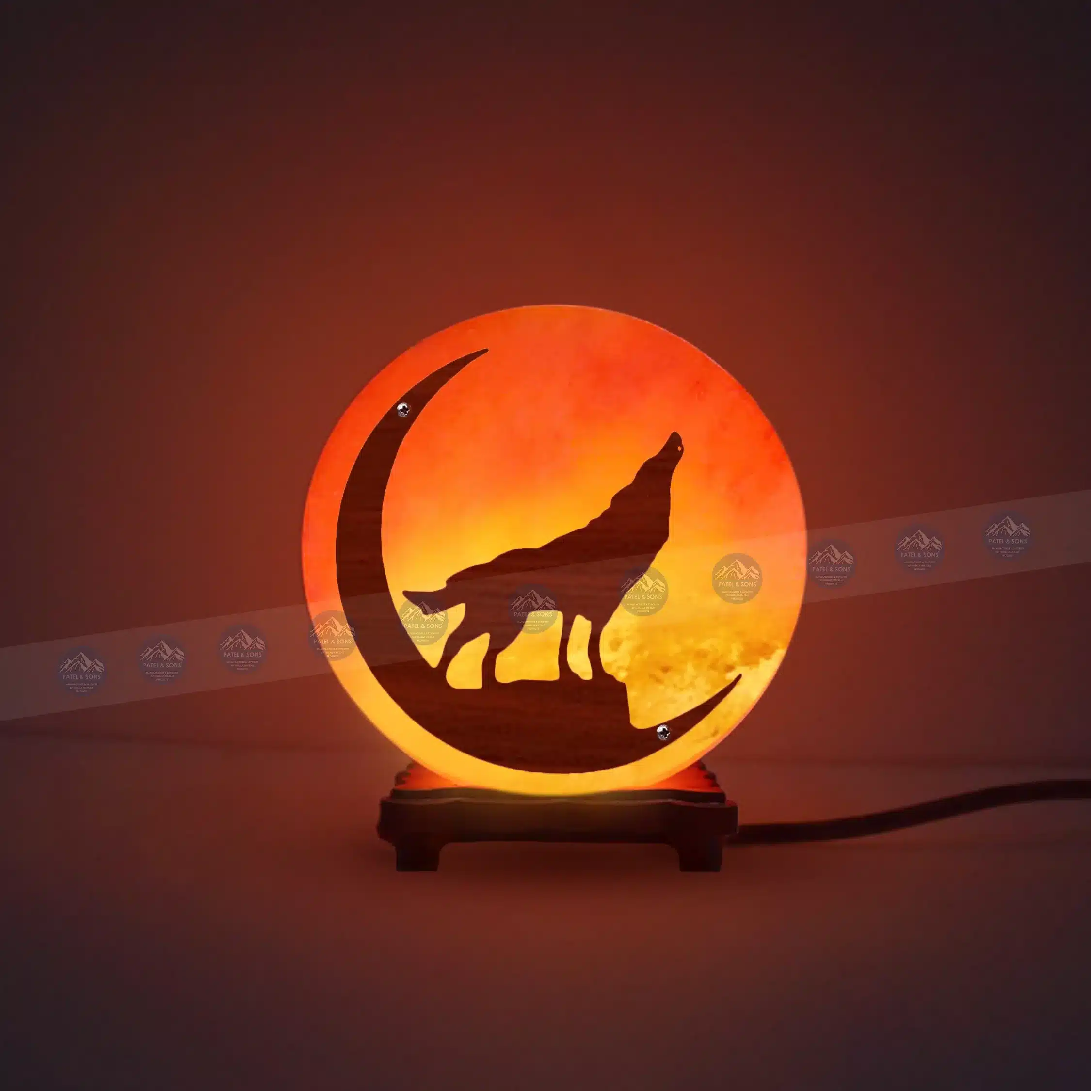 Pink Salt Lamp Wooden Round Sheet (Wolf)