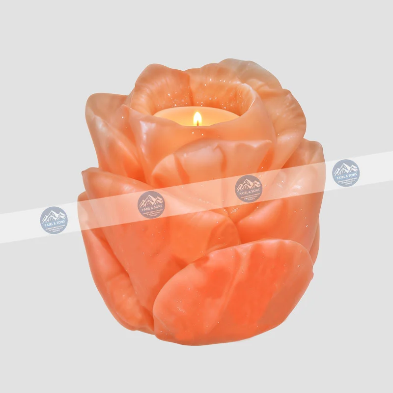 Rose Flower Shape <span class="one">Salt Candle Tealight Holder</span> <span class="two">Size: 3 x 3 x 3.5 Inch </span> <span class="three">PCH - 04</span>